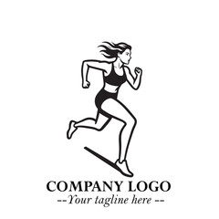 Beautiful Woman Running Illustration in Black on White Background in Dynamic Minimalist Vector Design