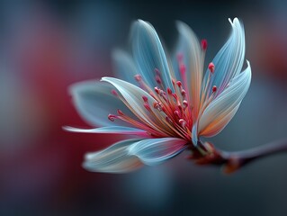 Abstract blur of colors and shapes, ethereal effect with swirling lines suggesting movement and energy in impressionism style, focus on flower with petals swirling, symbolizing growth and vitality, ba