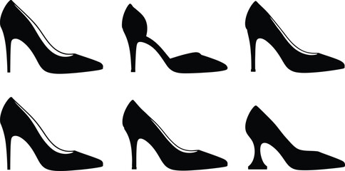 Elegant High Heel Shoes Collection in Black Silhouette Style isolated