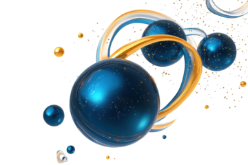 Vibrant multiverse concept featuring blue and gold spheres with swirling patterns and cosmic elements in an abstract design