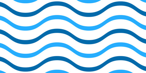 Simple seamless pattern with abstract ocean waves in blue tones on white background. Ideal for kids decor, summer textiles, marine designs, and beach-themed products