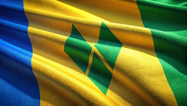 Waving Saint Vincent and the Grenadines flag evokes national pride, perfect for travel blogs, patriotic events, and representing Caribbean culture