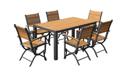 Wooden outdoor dining set with dark gray metal frame