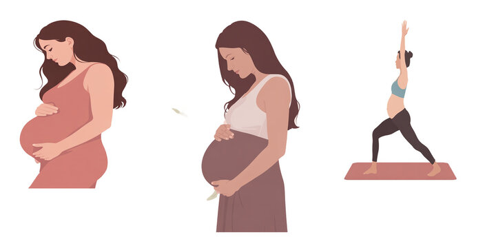 A png set  illustration of a  pregnent fashion woman silhouette on tranparent background
