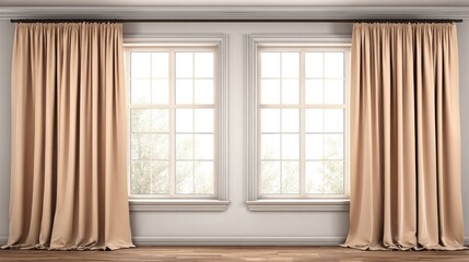 Fototapeta premium Beige window curtains in a classic room.