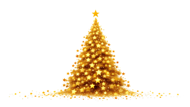 Golden Star Christmas Tree, isolated on transparent background