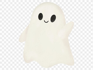 Simple smiling watercolor ghost cute Halloween character Vector.