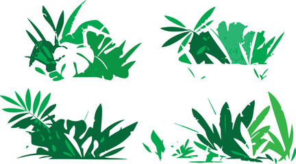 Green grass and bamboo branches with leaves forming a tropical nature design pattern