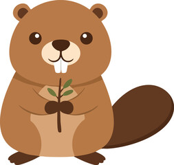 Cute Flat Vector Beaver Illustration