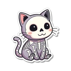 Cute Cartoon Cat Skeleton Sticker for Halloween Decoration.