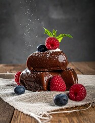 Chocolate dessert with berries