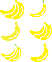 Vector illustration set of ripe yellow bananas, a healthy tropical fruit snack, isolated on a white background