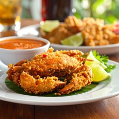 Crispy crab dish on banana leaf