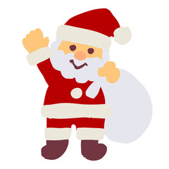 手描き風のかわいいサンタクロースがプレゼント袋を持って手を振るクリスマスイラスト ベクター素材
