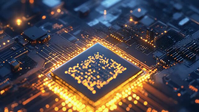 Glowing cpu on circuit board symbolizing digital technology
