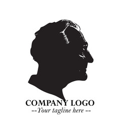 Old Man Logo Silhouette in Black on White Background in Classic Minimalist Vector Design for Branding