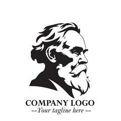 Old Man Logo Silhouette in Black on White Background in Classic Minimalist Vector Design for Branding