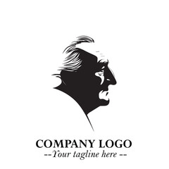 Old Man Logo Silhouette in Black on White Background in Classic Minimalist Vector Design for Branding