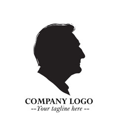 Old Man Logo Silhouette in Black on White Background in Classic Minimalist Vector Design for Branding