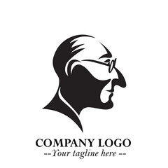 Old Man Logo Silhouette in Black on White Background in Classic Minimalist Vector Design for Branding