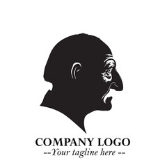 Old Man Logo Silhouette in Black on White Background in Classic Minimalist Vector Design for Branding