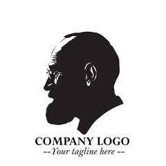 Old Man Logo Silhouette in Black on White Background in Classic Minimalist Vector Design for Branding