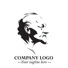 Old Man Logo Silhouette in Black on White Background in Classic Minimalist Vector Design for Branding