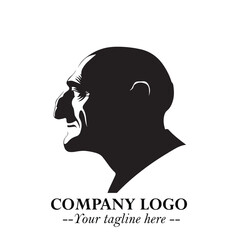 Old Man Logo Silhouette in Black on White Background in Classic Minimalist Vector Design for Branding