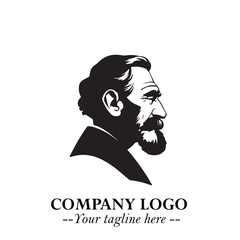 Old Man Logo Silhouette in Black on White Background in Classic Minimalist Vector Design for Branding