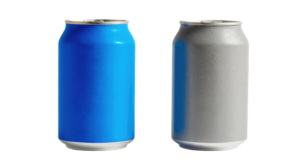 Blue and gray soda can showing metallic beverage container with refreshing carbonated drink concept isolated on white background