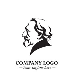 Old Man Logo Silhouette in Black on White Background in Classic Minimalist Vector Design for Branding