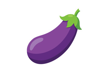 Vibrant purple eggplant with green stem isolated on white background healthy food illustration