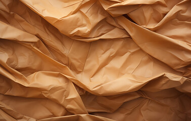 Capturing the organic folds and subtle textures of a crumpled piece of brown kraft paper, ideal for adding a touch of rustic charm to any design or project.