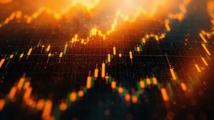 Dynamic Financial Market Chart with Glowing Candlesticks and Abstract Background.