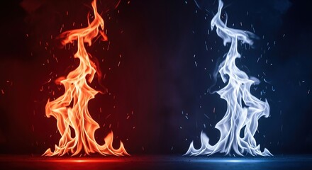 Fiery Duality - A Captivating Contrast of Red and Blue Flames.