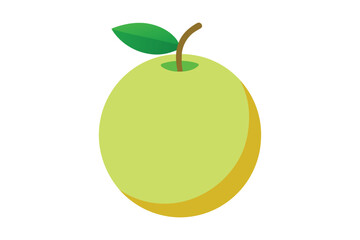 Simple illustration of a ripe green guava fruit with a stem and leaf on a white background