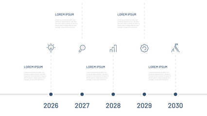 Timeline infographics with editable icons. Modern infographics with steps over the years