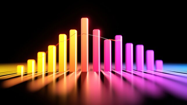 Sound wave concept. Vibrant Colorful Sound Wave Visualization with Bright Bars and Reflections on a Dark Background for Digital Projects