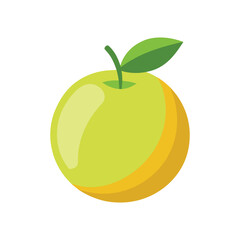 Bright green apple with a single leaf and stem on a white background