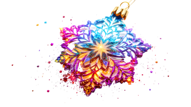 Iridescent Snowflake Ornament, isolated on transparent background