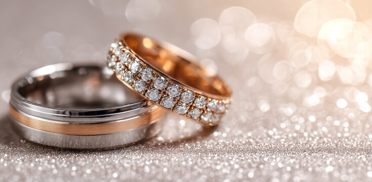 Two wedding rings one rose gold diamond band one silver rose gol