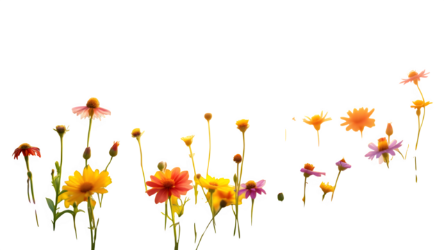 Colorful Echinacea Flowers, isolated on transparent background