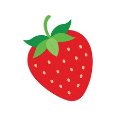 Bright red strawberry with green leaves and white seeds isolated on white background