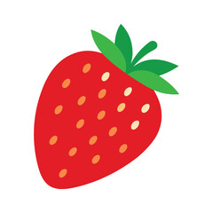 Fototapeta premium Bright red strawberry with green leaves isolated on white background simple illustration