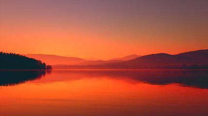 Fototapeta premium Minimalist style commercial photos of sunset, lake and mountain scenery 