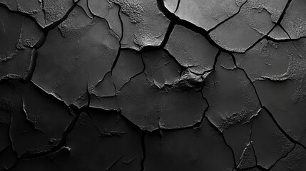 Dramatic deep texture of cracked dark earth, symbolizing drought, hardship, or barrenness for impactful concepts.