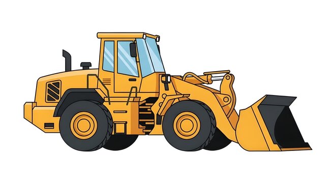 Wheel Loader Vector Illustration &mdash; Heavy Construction Machinery in Flat Design