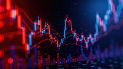 Financial Market Analysis - Candlestick Chart with Red and Blue Lines.