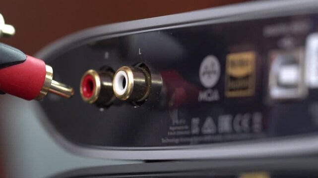 Connecting an RCA Audio Cable to the Input Jack of a Hi-Fi Amplifier