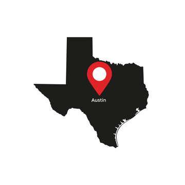 Abstract texas map illustration with austin location marker displayed against white background